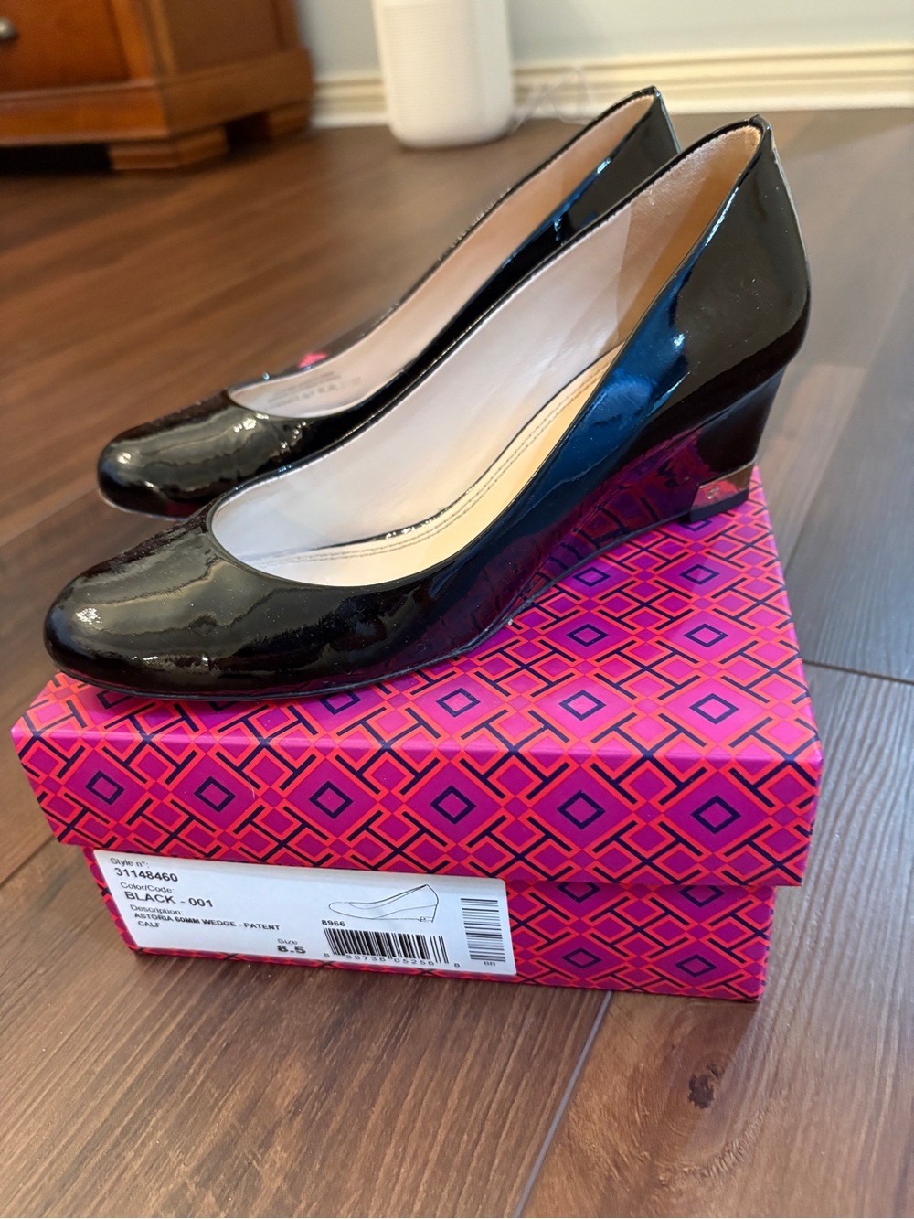 Tory Burch Black Patent Leather Wedge Pumps